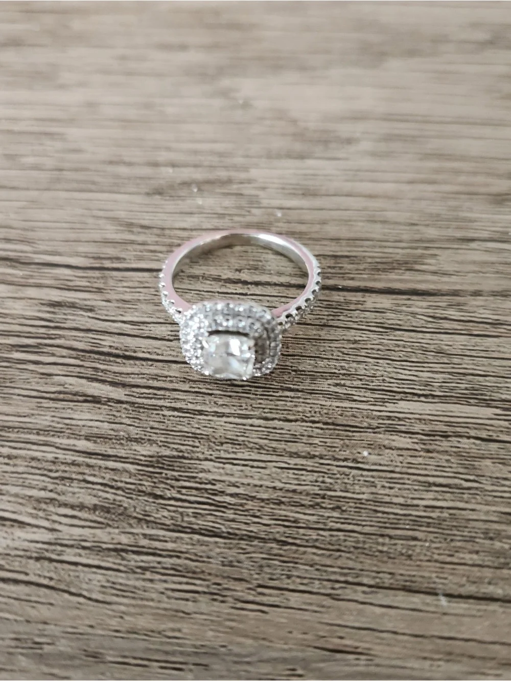 Whit gold double Halo Cushion-Cut Diamond Engagement Ring - White